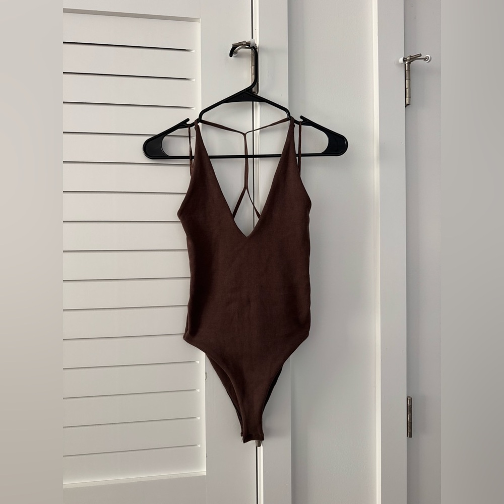 NWT Zara Deep Brown V-Neck Bodysuit